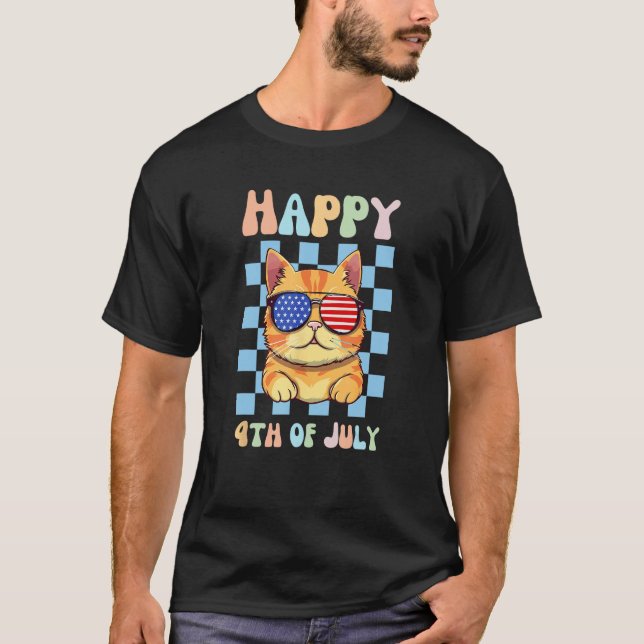 Happy 4th of July Cool Cat Sunglasses Patriotic US T Shirt (Framsida)