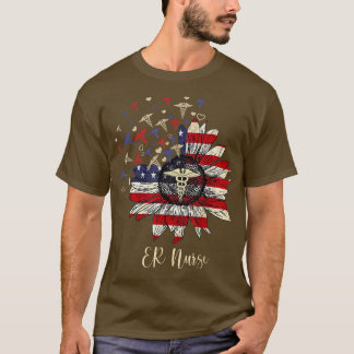 Happy 4th Of July ER Nurse Crew Sunflower American T Shirt