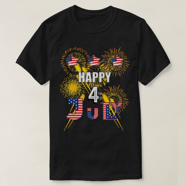HAPPY 4TH OF JULY FLAG, FIREWORKS BALLOONS MEN WOM T SHIRT (Design framsida)