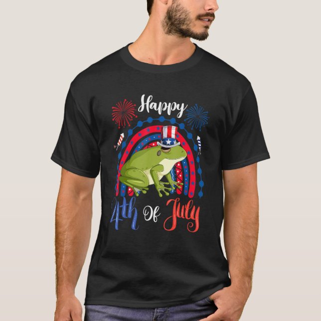 Happy 4th Of July Frog Sunglasses American Flag Fi T Shirt (Framsida)