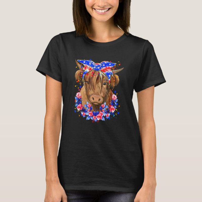 Happy 4th Of July Long Haired Calf USA Patriotic C T Shirt (Framsida)