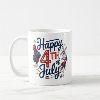 Happy 4th of July Patriotic Rocket & Stars Kaffemugg