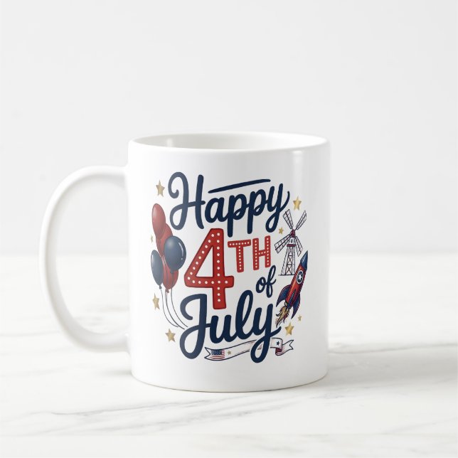 Happy 4th of July Patriotic Rocket & Stars Kaffemugg (Vänster)