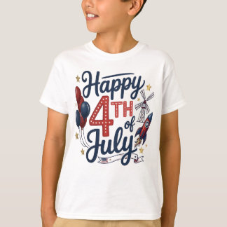 Happy 4th of July Patriotic Rocket & Stars T Shirt