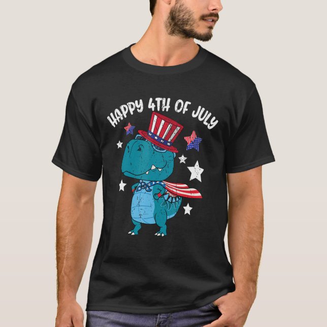Happy 4th Of July Rex Dino Dinosaur T Shirt (Framsida)