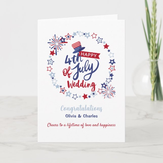 Happy 4th of July Wedding Congratulations Custom  Kort (Framsida)