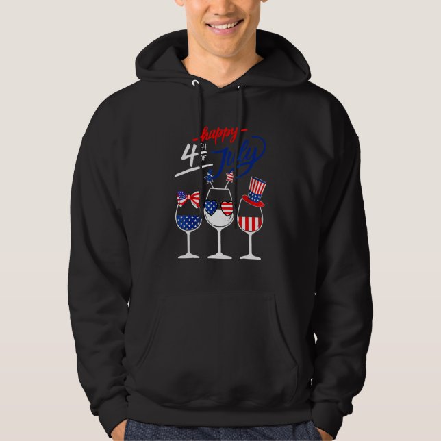 Happy 4th Of July Wine Glass US American Flag  Dri Hoodie (Framsida)