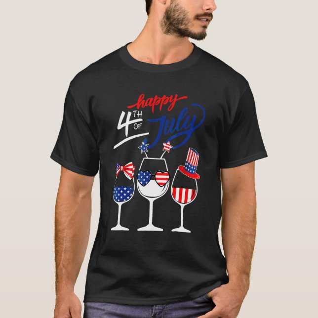 Happy 4th Of July Wine Glass US American Flag  Dri T Shirt (Framsida)