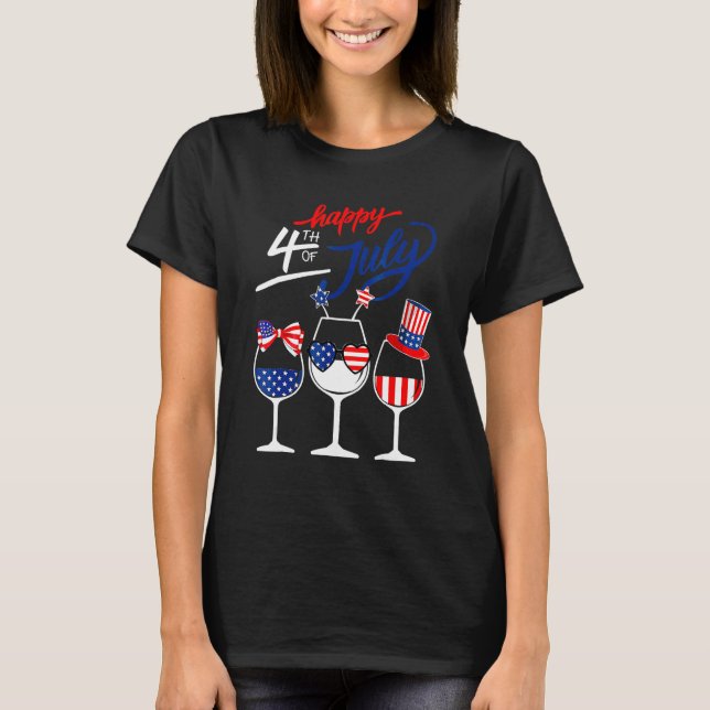 Happy 4th Of July Wine Glass US American Flag  Dri T Shirt (Framsida)