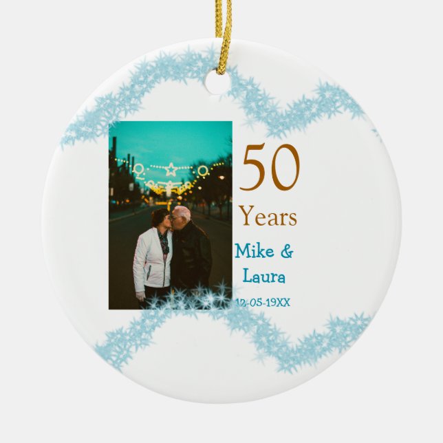 Happy 50th anniversary add couple name date weddin julgransprydnad keramik (Framsidan)