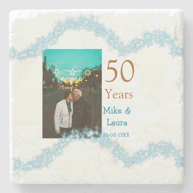 Happy 50th anniversary add couple name date weddin stenunderlägg (Framsidan)