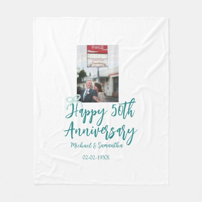 Happy 50th anniversary photo turquoise bow name da fleecefilt (Framsidan)