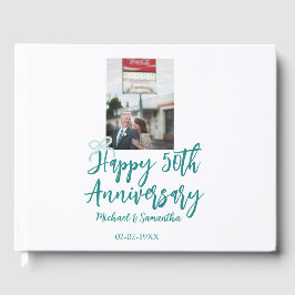 Happy 50th anniversary photo turquoise bow name da gästböcker
