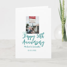 Happy 50th anniversary photo turquoise bow name da kort