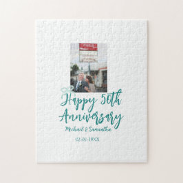 Happy 50th anniversary photo turquoise bow name da pussel