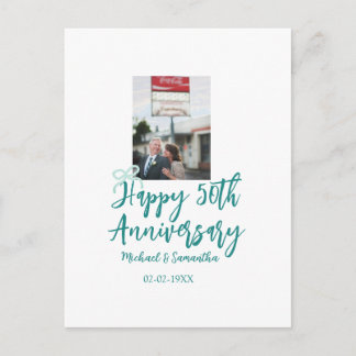 Happy 50th anniversary photo turquoise bow name da vykort