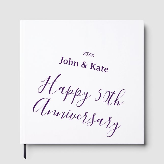 Happy 50th anniversary purple name year simple  gästböcker (Framsida)