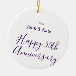Happy 50th anniversary purple name year simple  julgransprydnad keramik