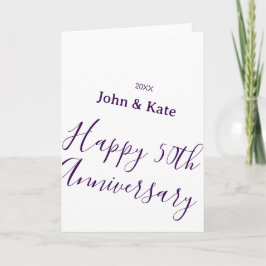 Happy 50th anniversary purple name year simple  kort