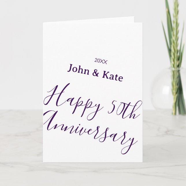 Happy 50th anniversary purple name year simple  kort (Framsida)