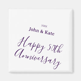 Happy 50th anniversary purple name year simple  magnet