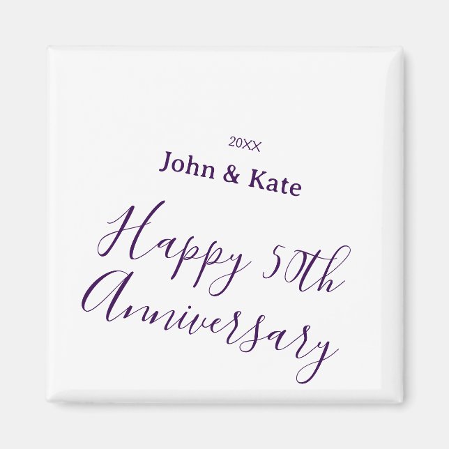 Happy 50th anniversary purple name year simple  magnet (Framsidan)