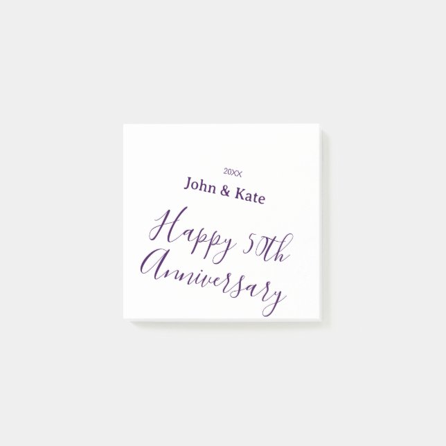 Happy 50th anniversary purple name year simple  post-it block (Framsida)