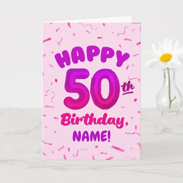 Happy 50th Birthday Card with Custom Name Kort (Liten växt)