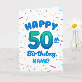 Happy 50th Birthday Card with Custom Name Kort