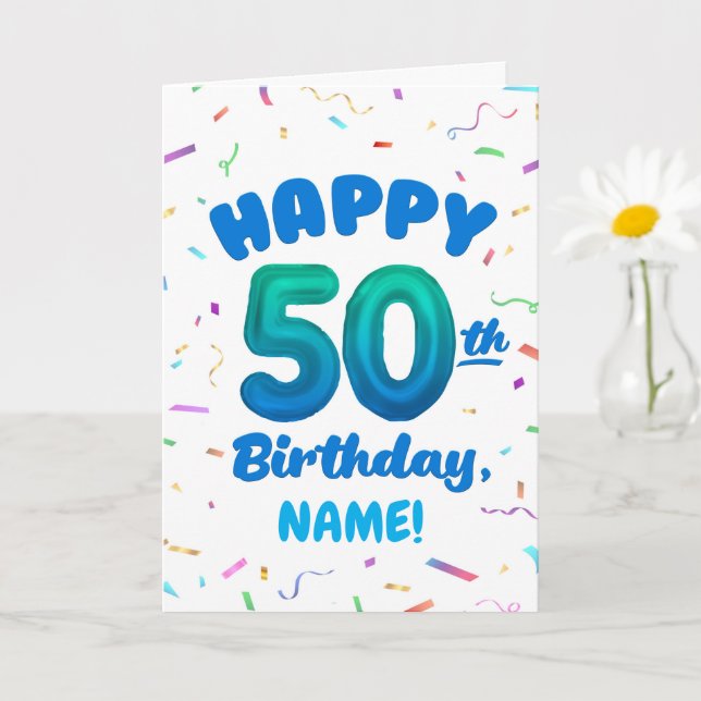 Happy 50th Birthday Card with Custom Name Kort (Liten växt)