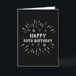 Happy 50th Birthday Fireworks Black White Gold Kort<br><div class="desc">Lycklig 50-årsdagen! 50 år av att vara fantastisk. Grattisar när man vrider 50 och når denna milstolpe. Fira tillfälle med den här coolan fantastisk svarta, vita och guld fyrverkeripjäser när du samlas med familj och vänner. Texten till denna utpressare från party firande är anpassade och kan vara personlig för vilken...</div>