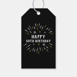 Happy 50th Birthday Fireworks Black White Gold Presentetikett