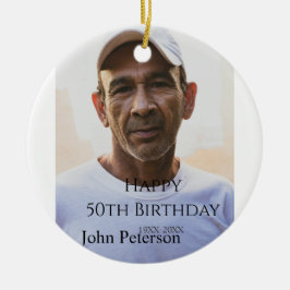 Happy 50th birthday name photo year man simple min julgransprydnad keramik