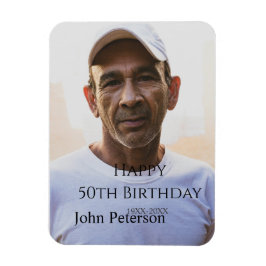 Happy 50th birthday name photo year man simple min magnet