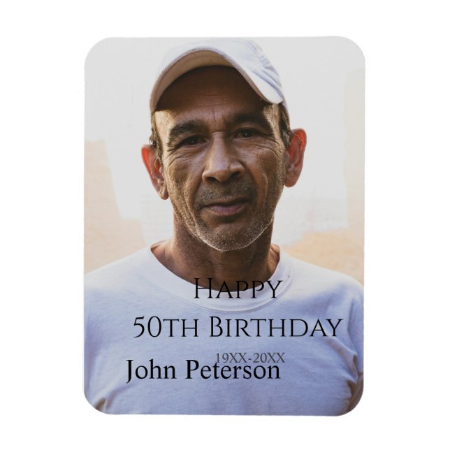 Happy 50th birthday name photo year man simple min magnet (Vertikal)