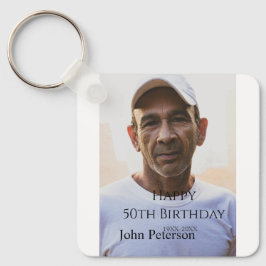 Happy 50th birthday name photo year man simple min nyckelring