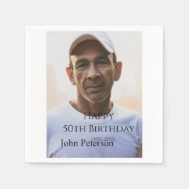 Happy 50th birthday name photo year man simple min pappersservett