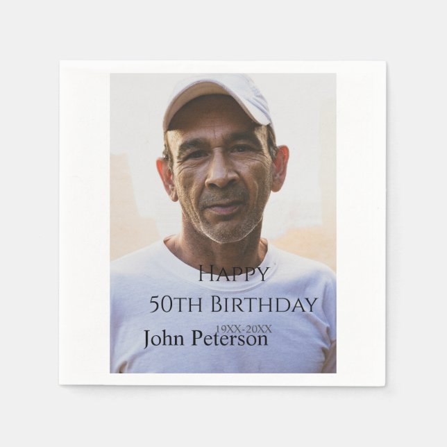 Happy 50th birthday name photo year man simple min pappersservett (Framsidan)