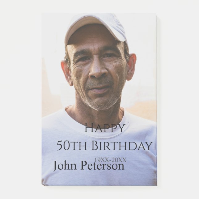 Happy 50th birthday name photo year man simple min post-it block (Framsida)