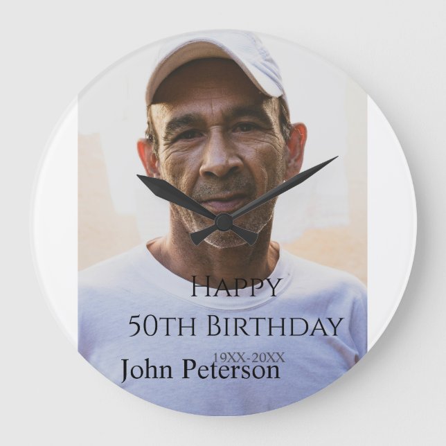 Happy 50th birthday name photo year man simple min stor klocka (Framsida)