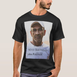Happy 50th birthday name photo year man simple min t shirt
