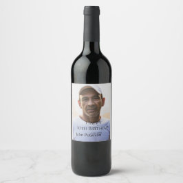 Happy 50th birthday name photo year man simple min vinflaska etikett
