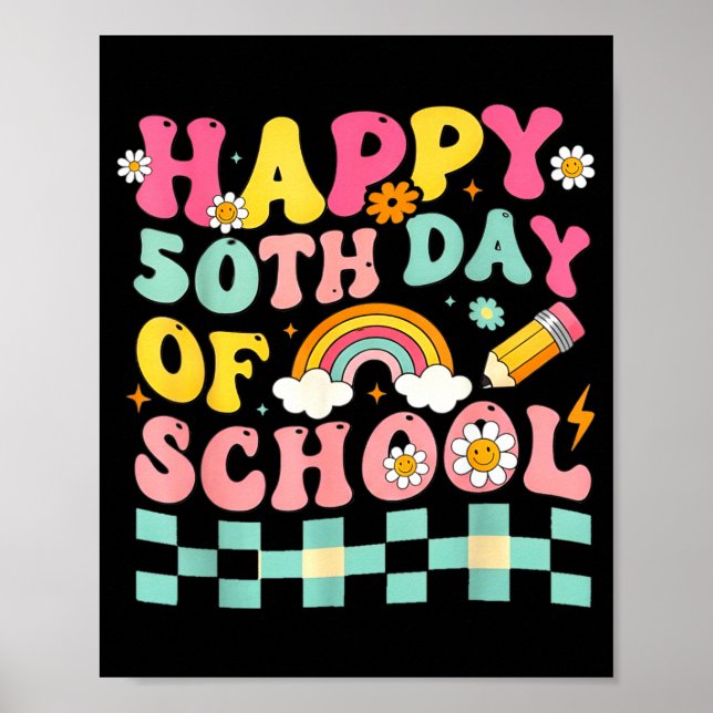 Happy 50th Day Of School Retro Teacher Students Sm Poster (Framsidan)
