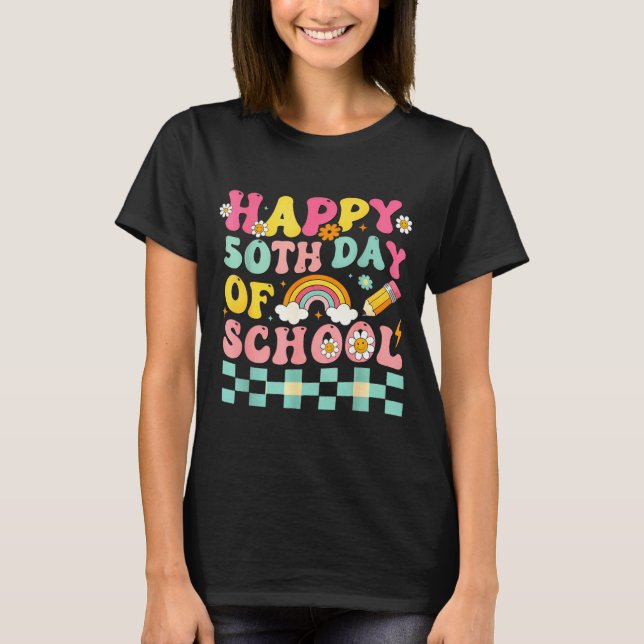 Happy 50th Day Of School Retro Teacher Students Sm T Shirt (Framsida)