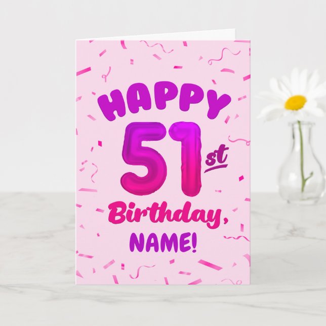 Happy 51st Birthday Card with Custom Name Kort (Liten växt)