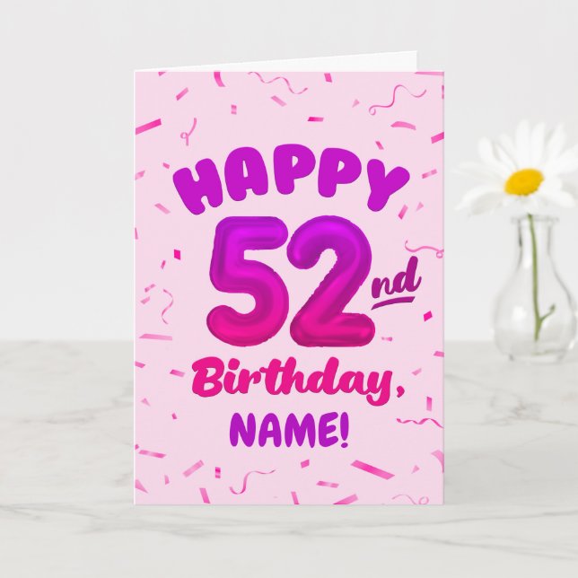 Happy 52nd Birthday Card with Custom Name Kort (Liten växt)