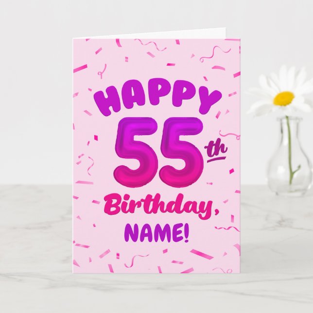 Happy 55th Birthday Card with Custom Name Kort (Liten växt)