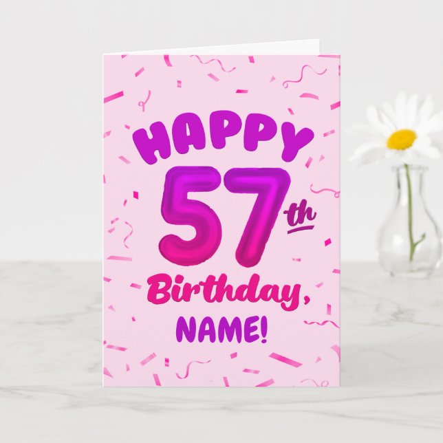 Happy 57th Birthday Card with Custom Name Kort (Liten växt)