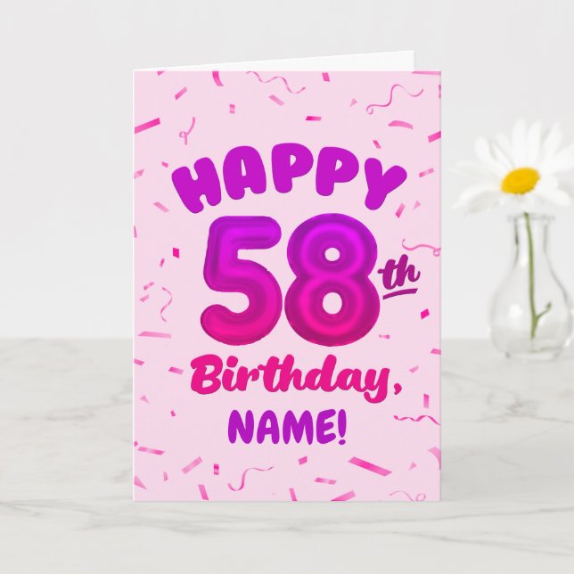 Happy 58th Birthday Card with Custom Name Kort (Liten växt)