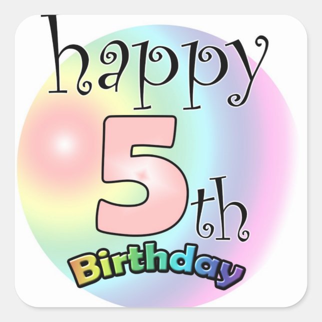 Happy 5th Birthday (roze) Fyrkantigt Klistermärke (Framsida)